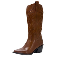 Thumbnail for Metallic Cowboy Boots Pink Western Cowgirl Boots For Women Pointed Toe Stacked Heeled Mid Calf Embroideried Shoes, Drestiny, Red, Boots, Cowgirl Boots, Cowboy Boots, United States, USA, Canada, Australia, New Zealand, United Kingdom, UK, Metallic Pink, Metallic Silver, Metallic Green, Black Matte, Green Matte, Deep Pink, Gold, 5, 6, 6.5, 7.5, 8.5, 9, 9.5, 10, 10.5, silver cowboy boots, Brown, gold cowboy boots, shopdrestiny.com