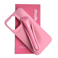 Thumbnail for Pink silicone lipstick iPhone case and lip balm with 'rhode' branding on a pink background