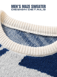 Thumbnail for New Popular Maze Pattern Pullover Sweater Jacquard Casual Round Neck Contrast Color Knitted Men's Pullover Jumpers, Drestiny, Sweaters, Pullovers, Long Sleeves, S, M, L, XL, XXL, 2XL, United States, Australia, USA, New Zealand, United Kingdom, UK, Blue, Black, Grey, Dark Grey, Orange Red, Green, Purple, Sky Blue, Pink, Khaki, Men's Maze Sweater, Men's Maze Knit Sweater, Oversized Men's Maze Jumper, Wool Men's Maze Sweater, Designer Men's Maze Sweater, shopdrestiny.com