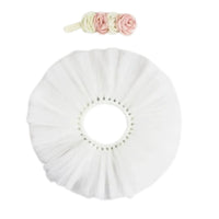 Thumbnail for White baby bib with floral headband on a white background