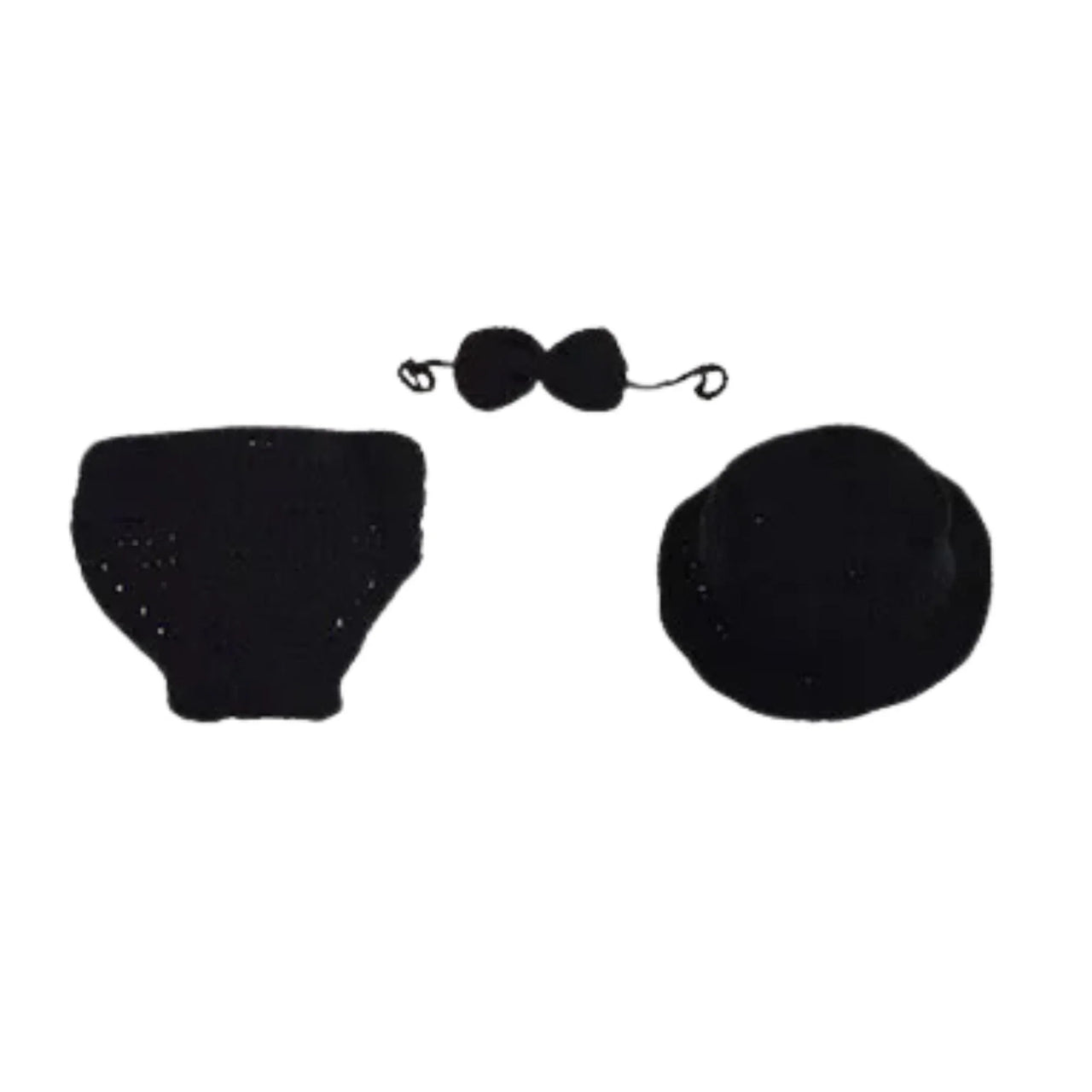 Black silhouette of a hat, bow tie, and headband on a white background