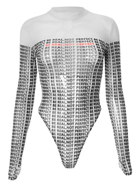 Thumbnail for Be Real Not Perfect Long Sleeve Transparent Bodysuit Women's Paneled Newspaper Long Sleeve Round Neck Shirts Beautiful Hot, Drestiny, Bodysuits, Long Sleeve Shirts, Women's Shirts, Casual Shirts, White, Black, S, M, L, United States, Canada, Australia, New Zealand, United Kingdom, Top Selling Shirts For Women, FR, Gender_Women, shopdrestiny.com
