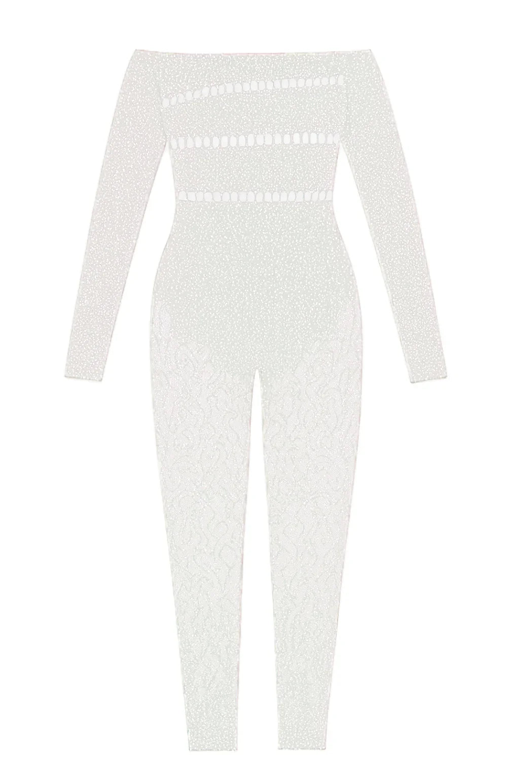 White ribbed knit outfit on a white background