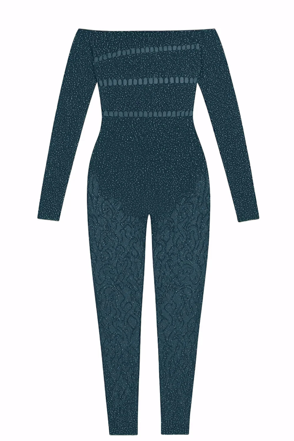 Teal textured jumpsuit on a white background