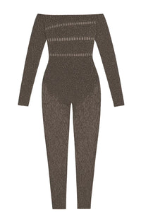 Thumbnail for Brown off-shoulder jumpsuit on a white background