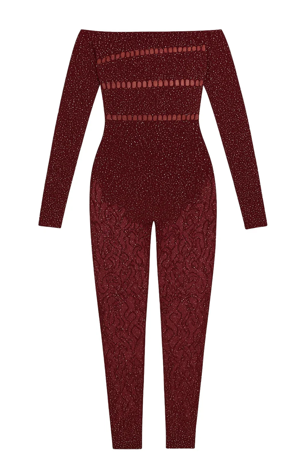 Maroon jumpsuit with long sleeves on a white background