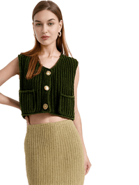 Thumbnail for Sleeveless Crop Sweater Vest Solid Loose Casual Sweater Vest Cable Knit Sweater Vest For Women -, Vests , Drestiny , Australia, Black, Brown, Canada, Cardigans, Dark Blue, Dark Brown, Green, L, Light Blue, M, Navy, New Zealand, Off White, Olive Green, Purple, Red, S, Sleeveless, Sweater Vests, Sweaters, United Kingdom, United States, Vests, White, Yellow , Drestiny , www.shopdrestiny.com