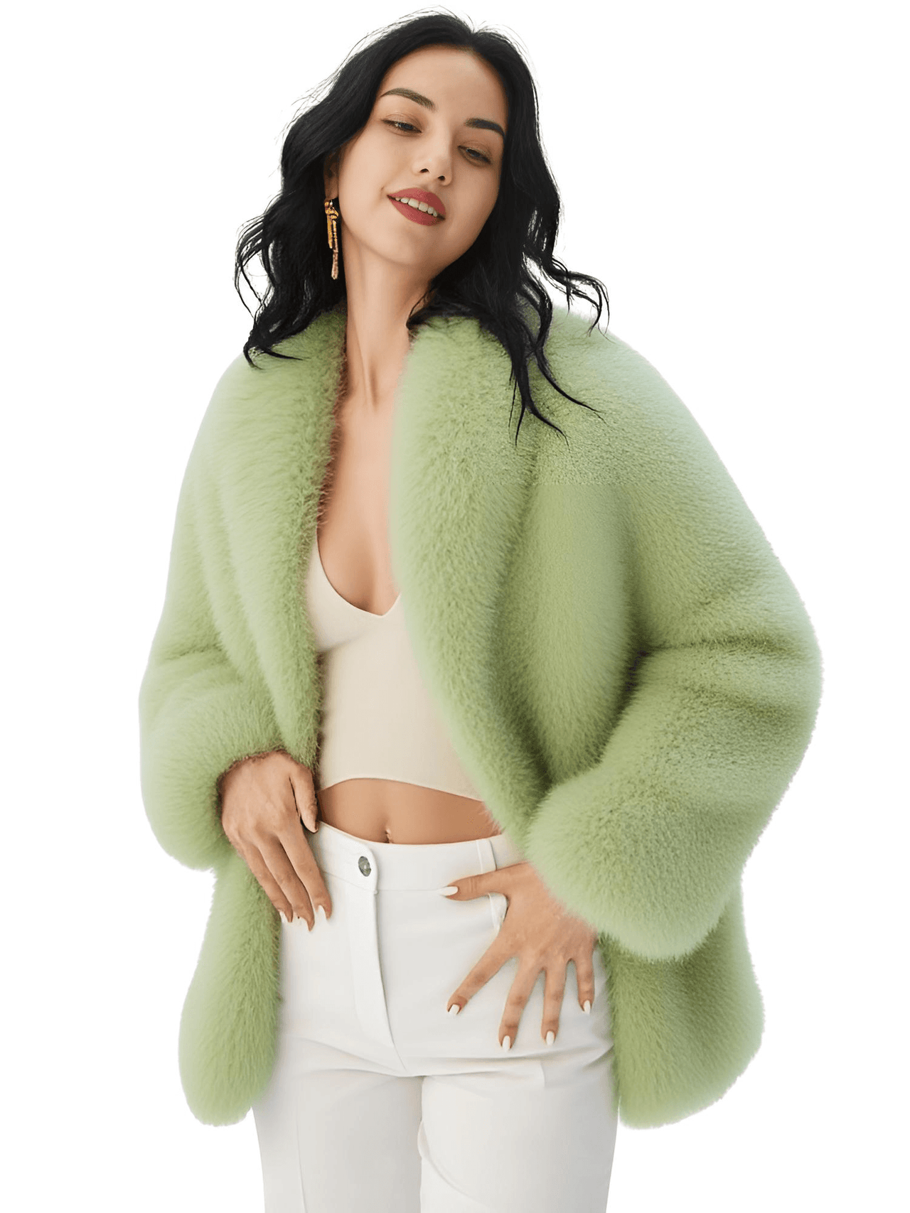 Oversize Plush Fur Coat For Women Elegant Soft Warm Long Sleeve Loose Jackets Winter Chic Street Outerwear , Coats, Drestiny, Jackets, Green, Beige, Brown, United States, Australia, New Zealand, United Kingdom, S, M, L, shopdrestiny.com, faux fur coats