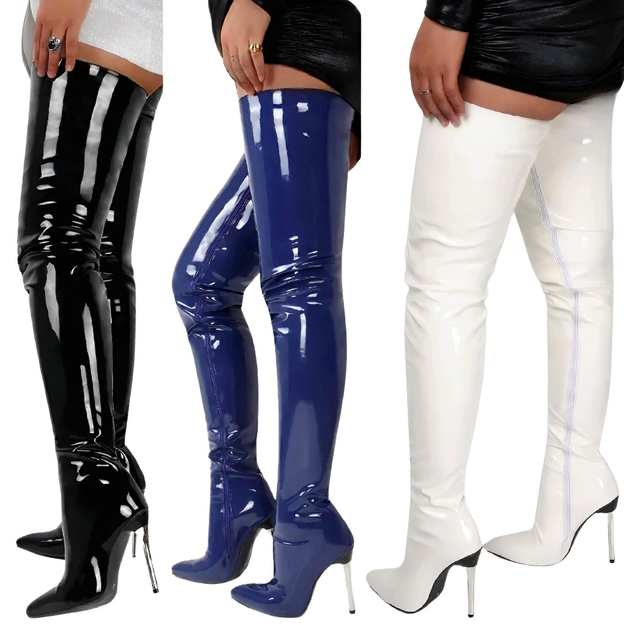 Patent Leather Over The Knee Boots Ladies High Heels New Large Size Sexy Thigh High Boots Stiletto Women Boots, Leather Thigh High Boots, Over The Knee Leather Boots, Women's Leather Thigh High Boots, Black Leather High Heel Boots, Heeled Leather Thigh High Boots, Stilettos, High Heels, Thigh Highs, Boots, United States, USA, Canada, Australia, New Zealand, United Kingdom, Blue, Black, Red, Purple, White, Pink, shopdrestiny.com