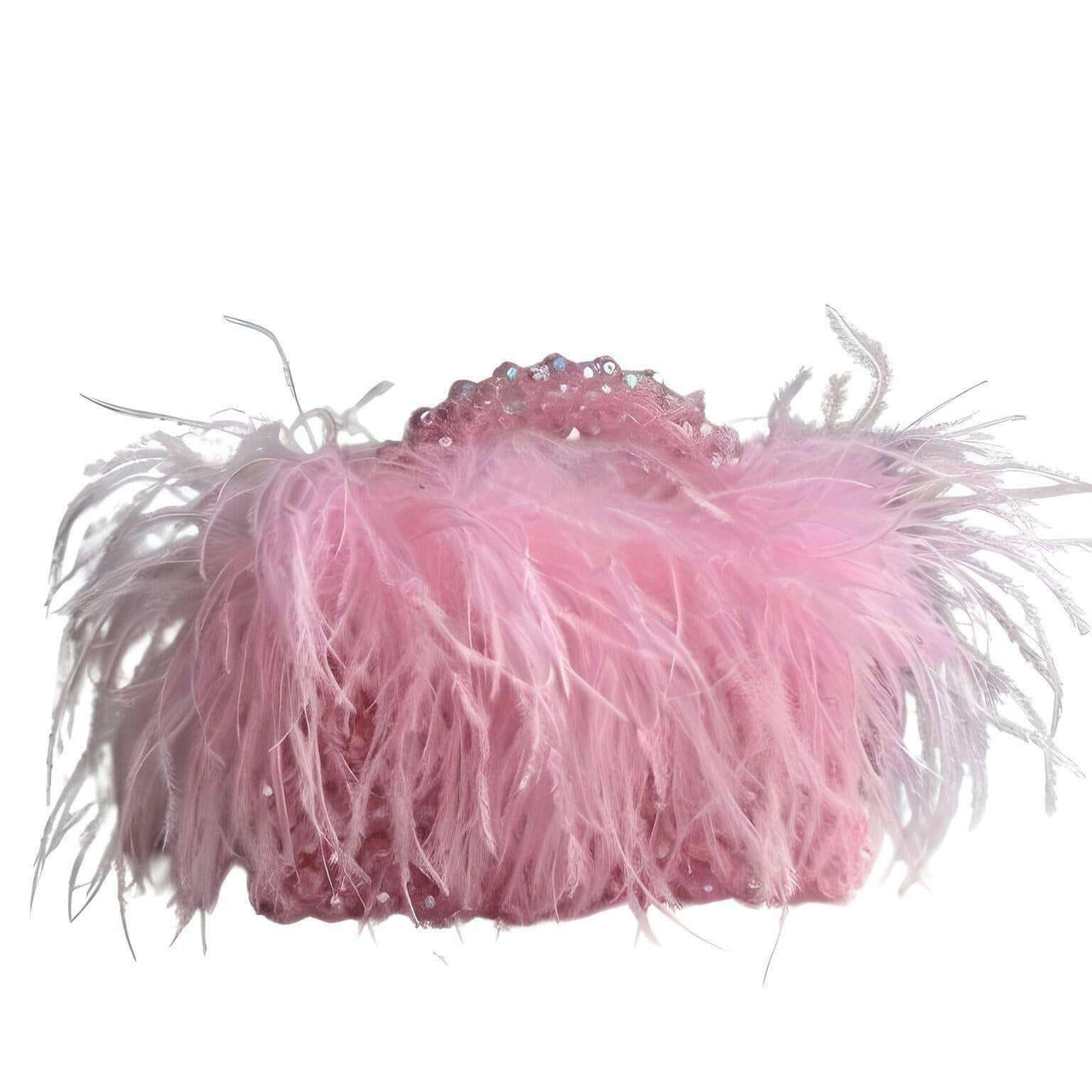 Pearl Bead Handle Bag with Ostrich Feathers -, Handbags, Wallets & Cases , Drestiny , Australia, Black, Blue, Deep Pink, Green, Handbags, Light Blue, M, New Zealand, Orange, Purple, Purses, Red, United Kingdom, United States, Yellow , Drestiny , www.shopdrestiny.com