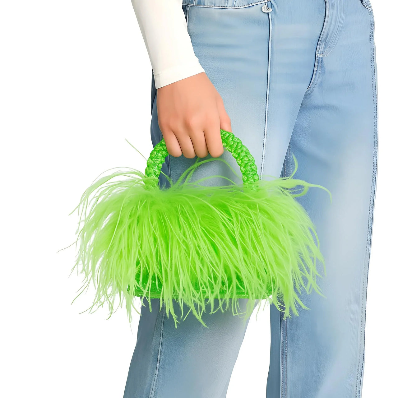 Pearl Bead Handle Bag with Ostrich Feathers -, Handbags, Wallets & Cases , Drestiny , Australia, Black, Blue, Deep Pink, Green, Handbags, Light Blue, M, New Zealand, Orange, Purple, Purses, Red, United Kingdom, United States, Yellow , Drestiny , www.shopdrestiny.com