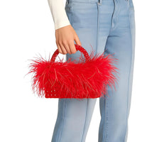 Thumbnail for Pearl Bead Handle Bag with Ostrich Feathers -, Handbags, Wallets & Cases , Drestiny , Australia, Black, Blue, Deep Pink, Green, Handbags, Light Blue, M, New Zealand, Orange, Purple, Purses, Red, United Kingdom, United States, Yellow , Drestiny , www.shopdrestiny.com