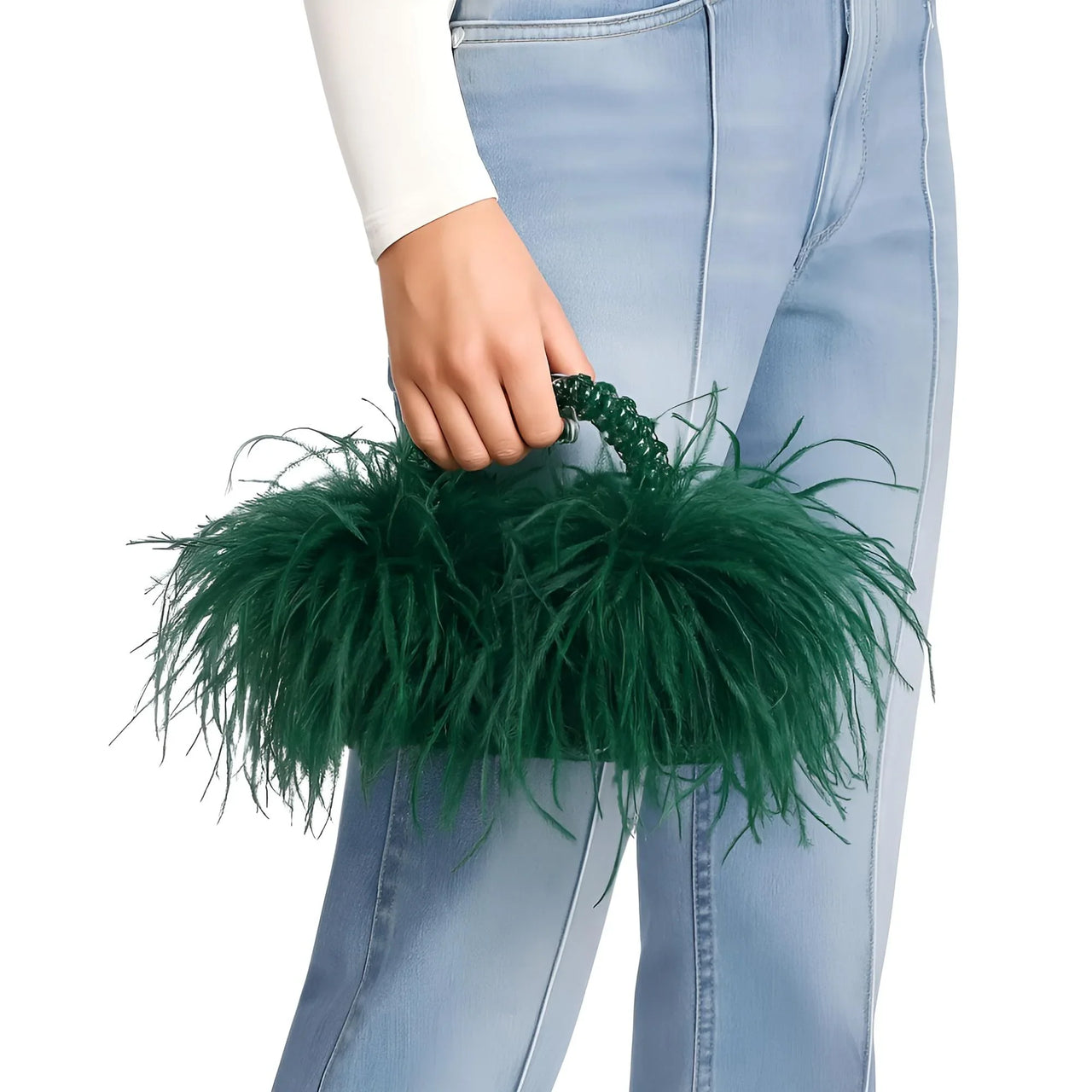Pearl Beaded Handle Ostrich Feather Handbag -, Handbags, Wallets & Cases , Drestiny , Australia, Black, Blue, Deep Pink, Green, Handbags, Light Blue, M, New Zealand, Orange, Purple, Purses, Red, United Kingdom, United States, Yellow , Drestiny , www.shopdrestiny.com