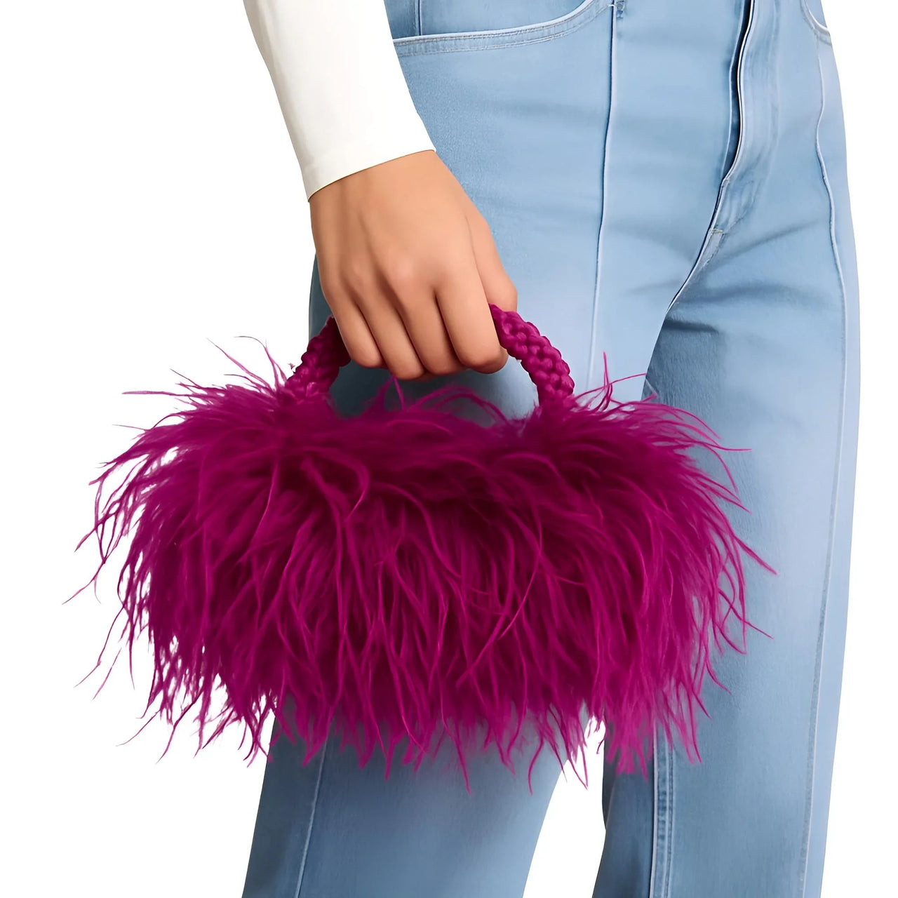 Pearl Beaded Handle Ostrich Feather Handbag -, Handbags, Wallets & Cases , Drestiny , Australia, Black, Blue, Deep Pink, Green, Handbags, Light Blue, M, New Zealand, Orange, Purple, Purses, Red, United Kingdom, United States, Yellow , Drestiny , www.shopdrestiny.com