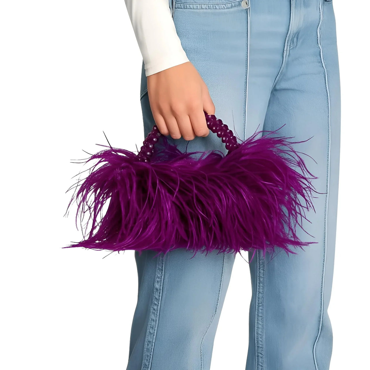 Pearl Beaded Handle Ostrich Feather Handbag -, Handbags, Wallets & Cases , Drestiny , Australia, Black, Blue, Deep Pink, Green, Handbags, Light Blue, M, New Zealand, Orange, Purple, Purses, Red, United Kingdom, United States, Yellow , Drestiny , www.shopdrestiny.com
