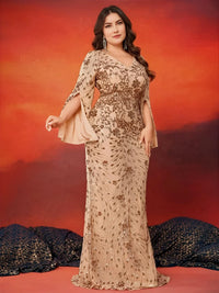 Thumbnail for Woman in a plus size formal dress posing against an orange and red gradient background