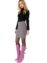 Thumbnail for Pointed Toe Stiletto Mid-Calf Boots For Women With Buckle Straps -, Boots , Drestiny , 10, 11, 12, 13, 14, 15, 5, 6, 7, 8, 9, 9.5, Apricot, Australia, Black, Blue, Boots, High Heels, Light Blue, Pink, Red, Silver, Stilettos, United Kingdom, United States , Drestiny , www.shopdrestiny.com