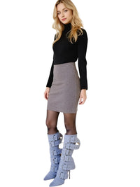 Thumbnail for Pointed Toe Stiletto Mid-Calf Boots For Women With Buckle Straps -, Boots , Drestiny , 10, 11, 12, 13, 14, 15, 5, 6, 7, 8, 9, 9.5, Apricot, Australia, Black, Blue, Boots, High Heels, Light Blue, Pink, Red, Silver, Stilettos, United Kingdom, United States , Drestiny , www.shopdrestiny.com