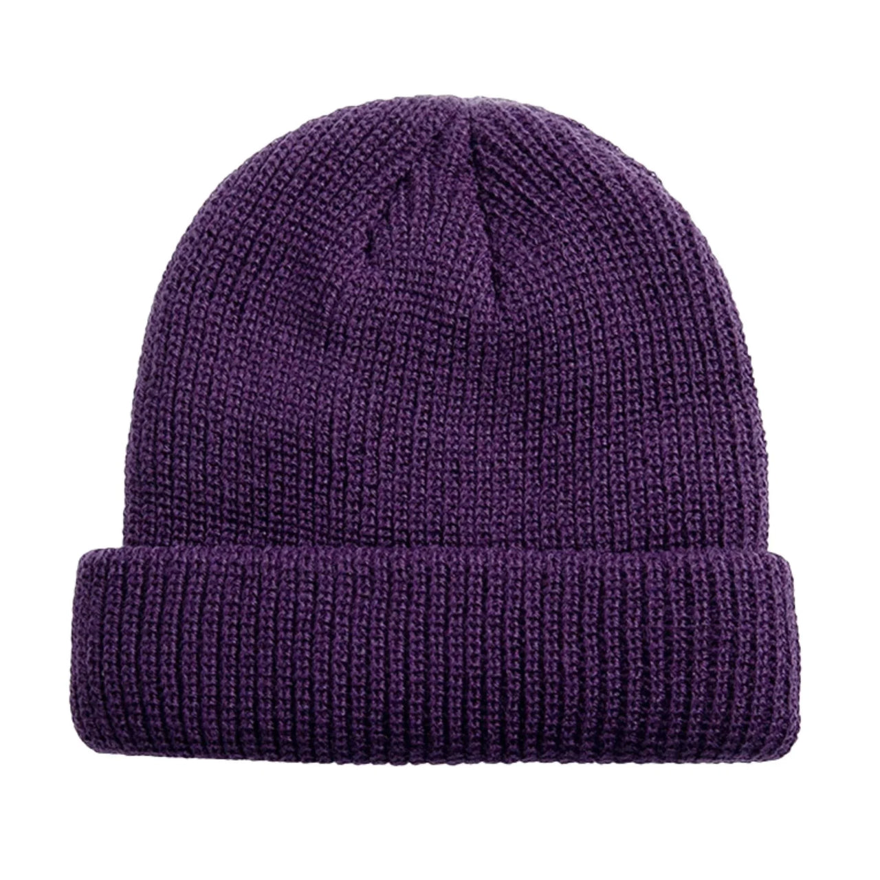 Purple knit beanie on a white background