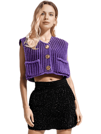 Thumbnail for Sleeveless Crop Sweater Vest Solid Loose Casual Sweater Vest Cable Knit Sweater Vest For Women -, Vests , Drestiny , Australia, Black, Brown, Canada, Cardigans, Dark Blue, Dark Brown, Green, L, Light Blue, M, Navy, New Zealand, Off White, Olive Green, Purple, Red, S, Sleeveless, Sweater Vests, Sweaters, United Kingdom, United States, Vests, White, Yellow , Drestiny , www.shopdrestiny.com