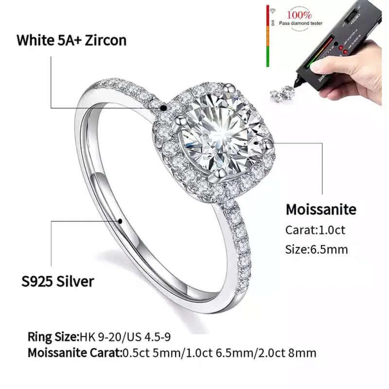 Real Brilliant Moissanite Rings For Women - In 0.5CT 1CT 2CT 3CT Center Stone! -, Rings , Drestiny , 4, 4.5, 5, 5.5, 6, 6.5, 7, 7.5, 8, 8.5, 9, Australia, Canada, FR, New Zealand, Rings, Silver, United Kingdom, United States , Drestiny , www.shopdrestiny.com