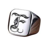 Thumbnail for Men's Retro Initial Signet Ring 18mm Bulky Heavy Male Band Stainless Steel Letters Custom Jewelry Gift For Him, Drestiny, Men's Rings, Rings, Name Rings For Men, Silver, Black, Gold, United States, Canada, Australia, New Zealand, United Kingdom, Custom Rings, 8, 9, 10, 11, 12, shopdrestiny.com