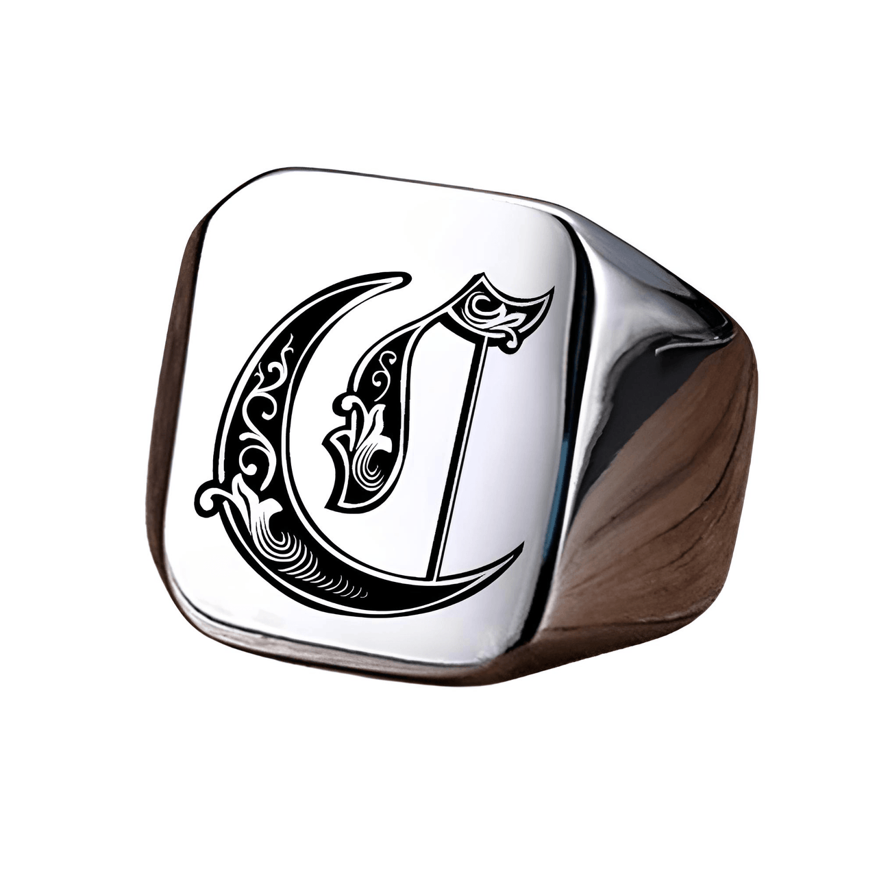Men's Retro Initial Signet Ring 18mm Bulky Heavy Male Band Stainless Steel Letters Custom Jewelry Gift For Him, Drestiny, Men's Rings, Rings, Name Rings For Men, Silver, Black, Gold, United States, Canada, Australia, New Zealand, United Kingdom, Custom Rings, 8, 9, 10, 11, 12, shopdrestiny.com