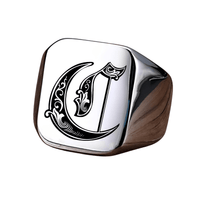 Thumbnail for Men's Retro Initial Signet Ring 18mm Bulky Heavy Male Band Stainless Steel Letters Custom Jewelry Gift For Him, Drestiny, Men's Rings, Rings, Name Rings For Men, Silver, Black, Gold, United States, Canada, Australia, New Zealand, United Kingdom, Custom Rings, 8, 9, 10, 11, 12, shopdrestiny.com