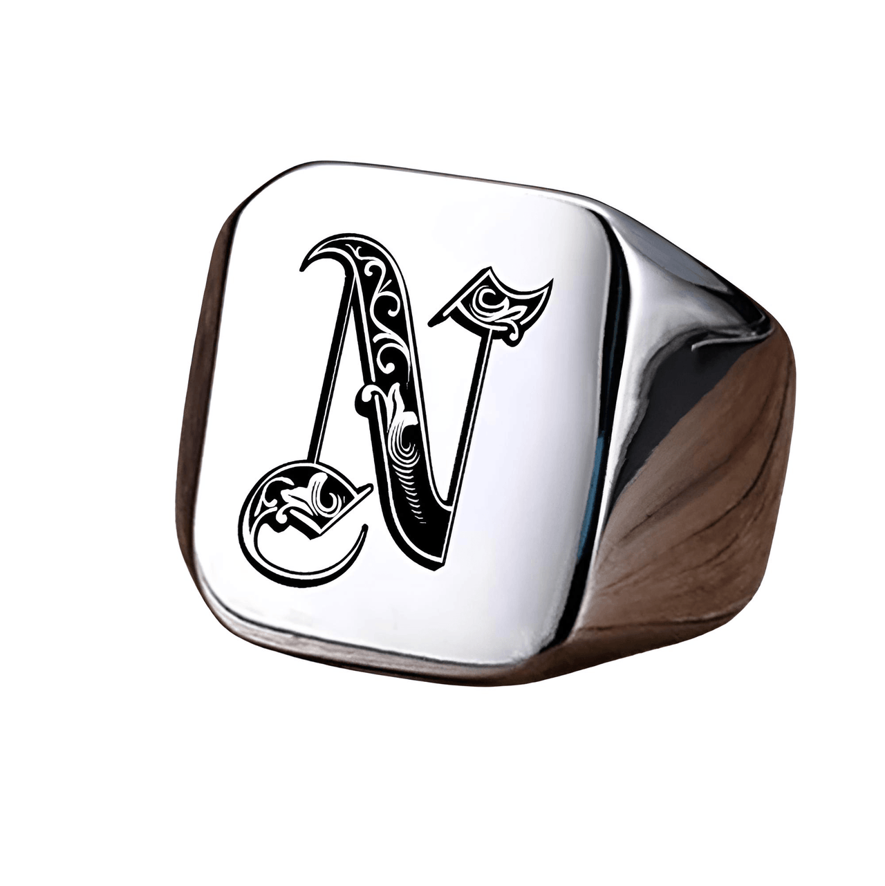 Men's Retro Initial Signet Ring 18mm Bulky Heavy Male Band Stainless Steel Letters Custom Jewelry Gift For Him, Drestiny, Men's Rings, Rings, Name Rings For Men, Silver, Black, Gold, United States, Canada, Australia, New Zealand, United Kingdom, Custom Rings, 8, 9, 10, 11, 12, shopdrestiny.com