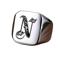 Thumbnail for Men's Retro Initial Signet Ring 18mm Bulky Heavy Male Band Stainless Steel Letters Custom Jewelry Gift For Him, Drestiny, Men's Rings, Rings, Name Rings For Men, Silver, Black, Gold, United States, Canada, Australia, New Zealand, United Kingdom, Custom Rings, 8, 9, 10, 11, 12, shopdrestiny.com
