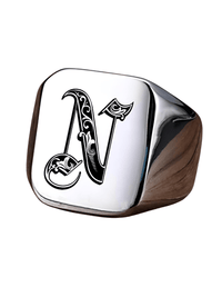 Thumbnail for Men's Retro Initial Signet Ring 18mm Bulky Heavy Male Band Stainless Steel Letters Custom Jewelry Gift For Him, Drestiny, Men's Rings, Rings, Name Rings For Men, Silver, Black, Gold, United States, Canada, Australia, New Zealand, United Kingdom, Custom Rings, 8, 9, 10, 11, 12, shopdrestiny.com