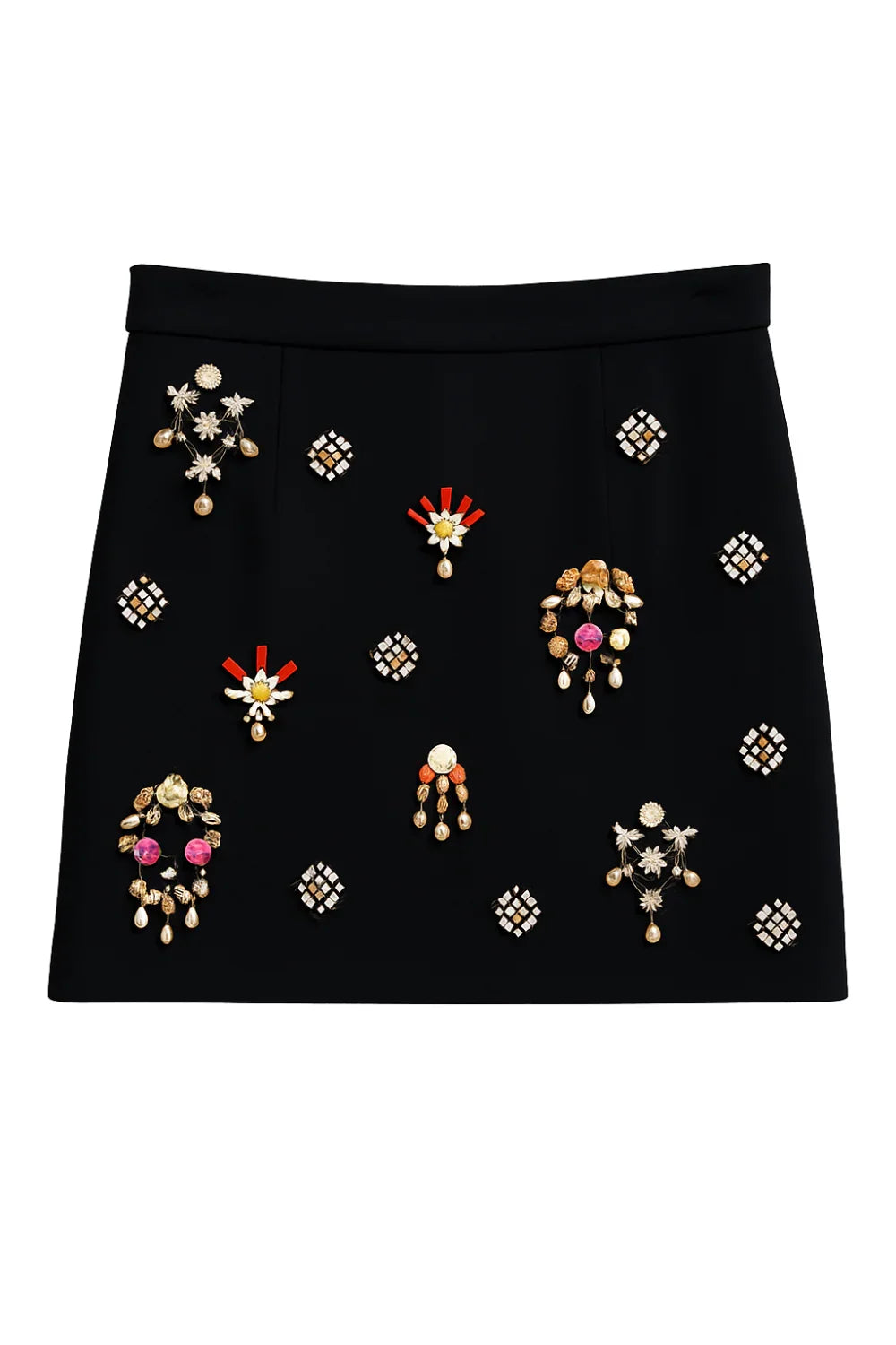 Black skirt with decorative elements on a white background