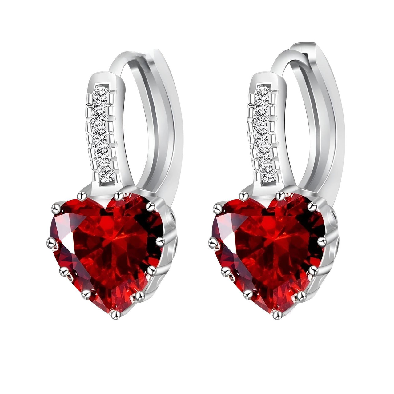 Romantic Heart Crystal Loop Earrings Lever Back Austrian Cubic Zircon 925 Sterling Silver Hoop Jewelry for Women Fashion, Drestiny, Earrings, United States, Canada, Australia, New Zealand, United Kingdom, Red, Ruby, Blue, Sapphire, Pink, Sky Blue, Purple, Black, Onyx, Green, Emerald, Champagne, White, Diamond, shodprestiny.com