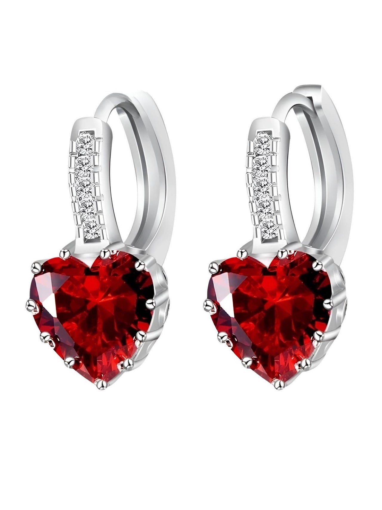 Romantic Heart Crystal Loop Earrings Lever Back Austrian Cubic Zircon 925 Sterling Silver Hoop Jewelry for Women Fashion, Drestiny, Earrings, United States, Canada, Australia, New Zealand, United Kingdom, Red, Ruby, Blue, Sapphire, Pink, Sky Blue, Purple, Black, Onyx, Green, Emerald, Champagne, White, Diamond, shodprestiny.com