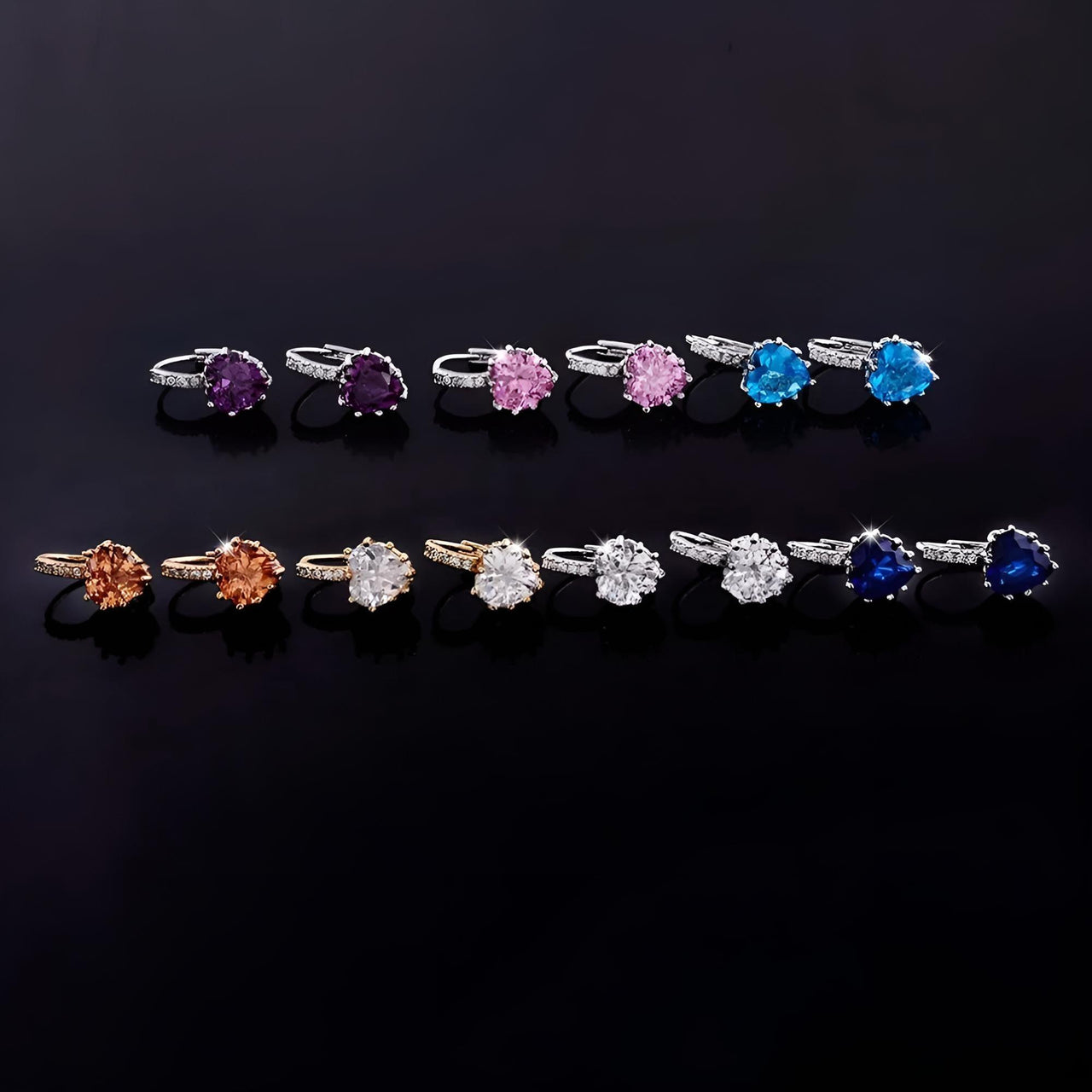 Romantic Heart Crystal Loop Earrings Lever Back Austrian Cubic Zircon 925 Sterling Silver Hoop Jewelry for Women Fashion, Drestiny, Earrings, United States, Canada, Australia, New Zealand, United Kingdom, Red, Ruby, Blue, Sapphire, Pink, Sky Blue, Purple, Black, Onyx, Green, Emerald, Champagne, White, Diamond, shodprestiny.com
