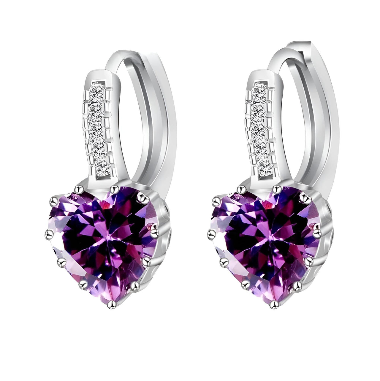 Romantic Heart Crystal Loop Earrings Lever Back Austrian Cubic Zircon 925 Sterling Silver Hoop Jewelry for Women Fashion, Drestiny, Earrings, United States, Canada, Australia, New Zealand, United Kingdom, Red, Ruby, Blue, Sapphire, Pink, Sky Blue, Purple, Black, Onyx, Green, Emerald, Champagne, White, Diamond, shodprestiny.com