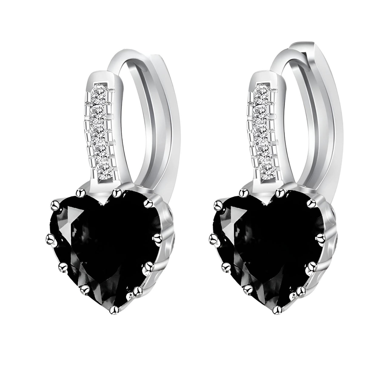 Romantic Heart Crystal Loop Earrings Lever Back Austrian Cubic Zircon 925 Sterling Silver Hoop Jewelry for Women Fashion, Drestiny, Earrings, United States, Canada, Australia, New Zealand, United Kingdom, Red, Ruby, Blue, Sapphire, Pink, Sky Blue, Purple, Black, Onyx, Green, Emerald, Champagne, White, Diamond, shodprestiny.com