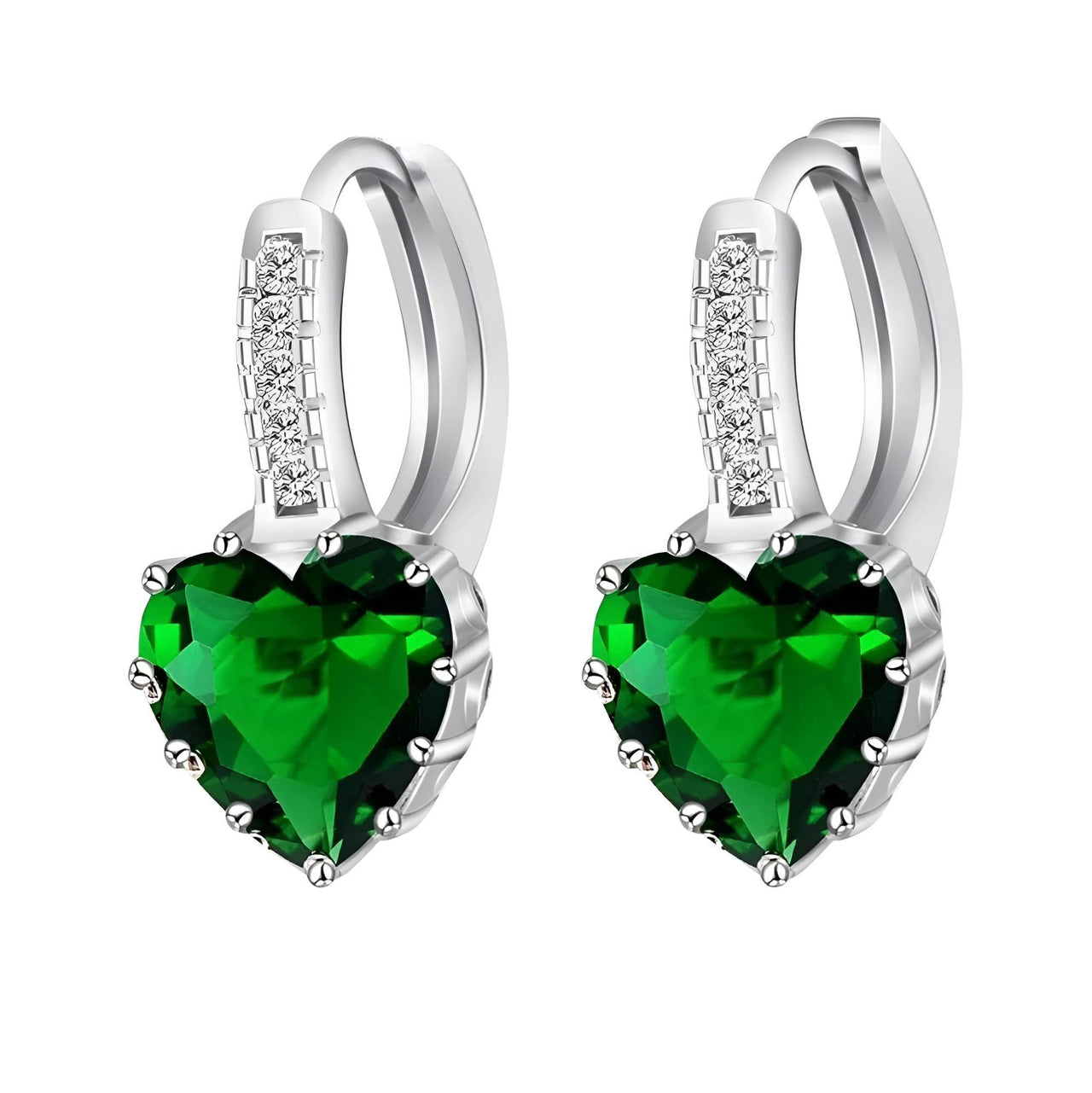 Romantic Heart Crystal Loop Earrings Lever Back Austrian Cubic Zircon 925 Sterling Silver Hoop Jewelry for Women Fashion, Drestiny, Earrings, United States, Canada, Australia, New Zealand, United Kingdom, Red, Ruby, Blue, Sapphire, Pink, Sky Blue, Purple, Black, Onyx, Green, Emerald, Champagne, White, Diamond, shodprestiny.com