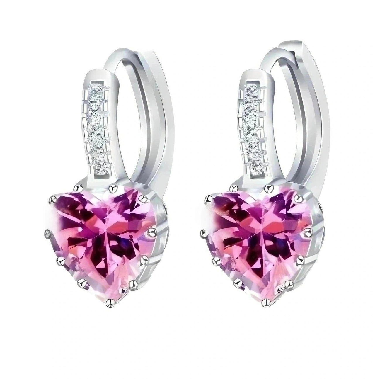 Romantic Heart Crystal Loop Earrings Lever Back Austrian Cubic Zircon 925 Sterling Silver Hoop Jewelry for Women Fashion, Drestiny, Earrings, United States, Canada, Australia, New Zealand, United Kingdom, Red, Ruby, Blue, Sapphire, Pink, Sky Blue, Purple, Black, Onyx, Green, Emerald, Champagne, White, Diamond, shodprestiny.com