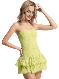 Thumbnail for Ruffle Strapless Dresses For Women -, Dresses , Drestiny , Australia, Black, Blue, Canada, Deep Pink, Green, L, M, Mini Dresses, New Zealand, Pink, Purple, Red, S, Sleeveless, Strapless, United Kingdom, United States, White, Yellow , Drestiny , www.shopdrestiny.com
