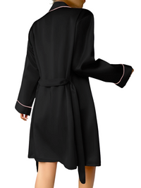 Thumbnail for Satin Pajama Set Long Sleeve Belted Robe + Cami Top And Shorts Women's Sleepwear, Drestiny, Robes, Camisoles, Tank Tops, Shorts, Sets, Short Sets, Pajamas, Loungewear, S, M, L, XL, United States, USA, Canada, Australia, New Zealand, United Kingdom, UK, Red, Black, Pink, Navy, Grey, White, Champagne, Satin Pajama Set for Women, Satin Pyjamas Set, Satin Pajama Set UK, Long Sleeves, Sleeveless, shopdrestiny.com