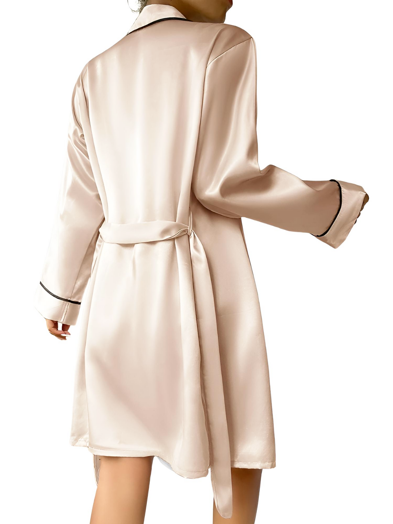 Satin Pajama Set Long Sleeve Belted Robe + Cami Top And Shorts Women's Sleepwear, Drestiny, Robes, Camisoles, Tank Tops, Shorts, Sets, Short Sets, Pajamas, Loungewear, S, M, L, XL, United States, USA, Canada, Australia, New Zealand, United Kingdom, UK, Red, Black, Pink, Navy, Grey, White, Champagne, Satin Pajama Set for Women, Satin Pyjamas Set, Satin Pajama Set UK, Long Sleeves, Sleeveless, shopdrestiny.com