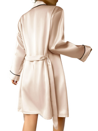 Thumbnail for Satin Pajama Set Long Sleeve Belted Robe + Cami Top And Shorts Women's Sleepwear, Drestiny, Robes, Camisoles, Tank Tops, Shorts, Sets, Short Sets, Pajamas, Loungewear, S, M, L, XL, United States, USA, Canada, Australia, New Zealand, United Kingdom, UK, Red, Black, Pink, Navy, Grey, White, Champagne, Satin Pajama Set for Women, Satin Pyjamas Set, Satin Pajama Set UK, Long Sleeves, Sleeveless, shopdrestiny.com