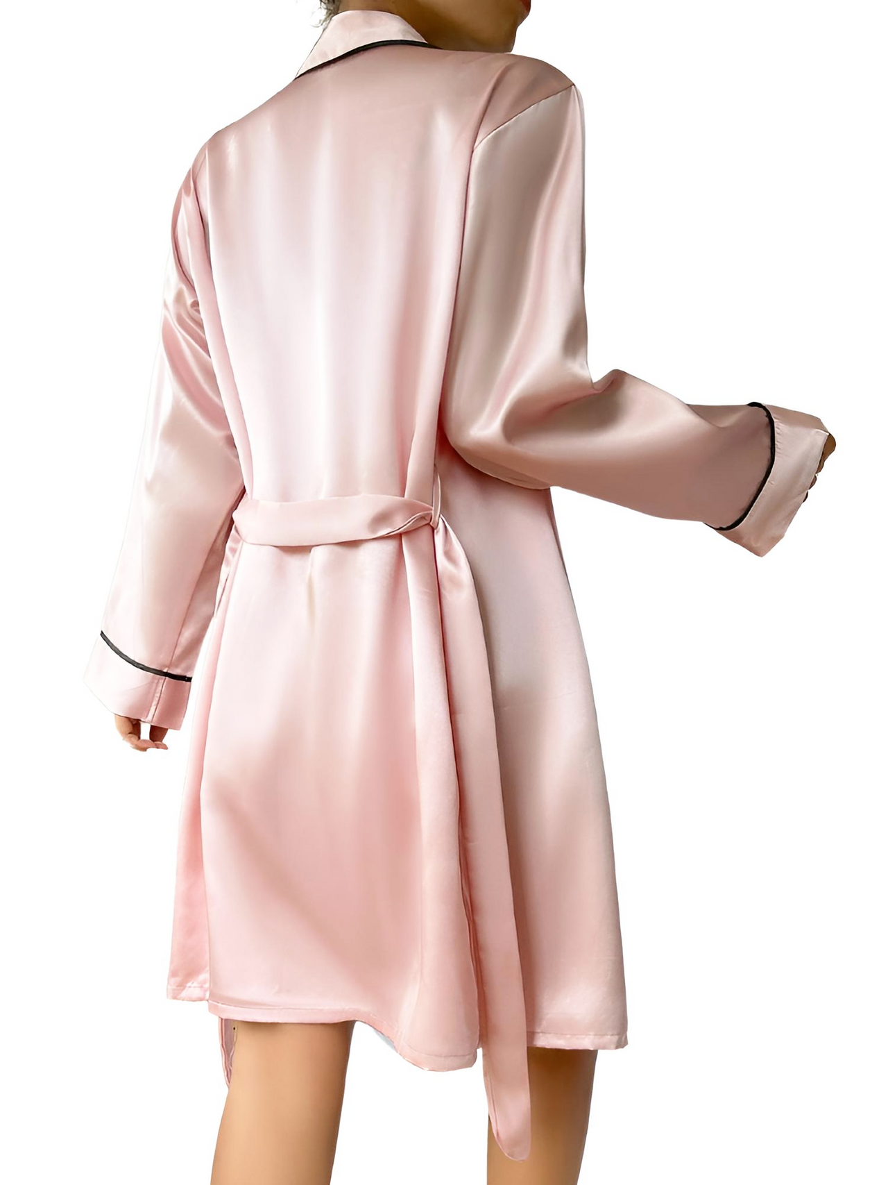Satin Pajama Set Long Sleeve Belted Robe + Cami Top And Shorts Women's Sleepwear, Drestiny, Robes, Camisoles, Tank Tops, Shorts, Sets, Short Sets, Pajamas, Loungewear, S, M, L, XL, United States, USA, Canada, Australia, New Zealand, United Kingdom, UK, Red, Black, Pink, Navy, Grey, White, Champagne, Satin Pajama Set for Women, Satin Pyjamas Set, Satin Pajama Set UK, Long Sleeves, Sleeveless, shopdrestiny.com