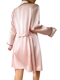 Thumbnail for Satin Pajama Set Long Sleeve Belted Robe + Cami Top And Shorts Women's Sleepwear, Drestiny, Robes, Camisoles, Tank Tops, Shorts, Sets, Short Sets, Pajamas, Loungewear, S, M, L, XL, United States, USA, Canada, Australia, New Zealand, United Kingdom, UK, Red, Black, Pink, Navy, Grey, White, Champagne, Satin Pajama Set for Women, Satin Pyjamas Set, Satin Pajama Set UK, Long Sleeves, Sleeveless, shopdrestiny.com