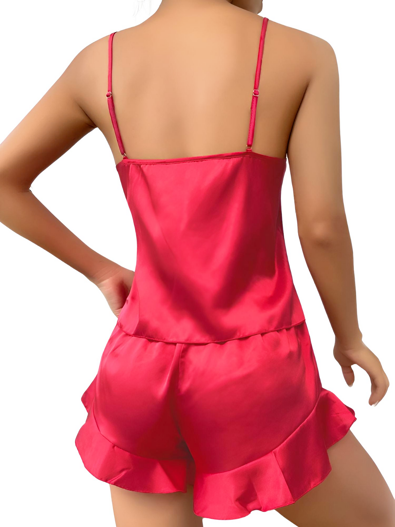 Satin Pajama Set Long Sleeve Belted Robe + Cami Top And Shorts Women's Sleepwear, Drestiny, Robes, Camisoles, Tank Tops, Shorts, Sets, Short Sets, Pajamas, Loungewear, S, M, L, XL, United States, USA, Canada, Australia, New Zealand, United Kingdom, UK, Red, Black, Pink, Navy, Grey, White, Champagne, Satin Pajama Set for Women, Satin Pyjamas Set, Satin Pajama Set UK, Long Sleeves, Sleeveless, shopdrestiny.com