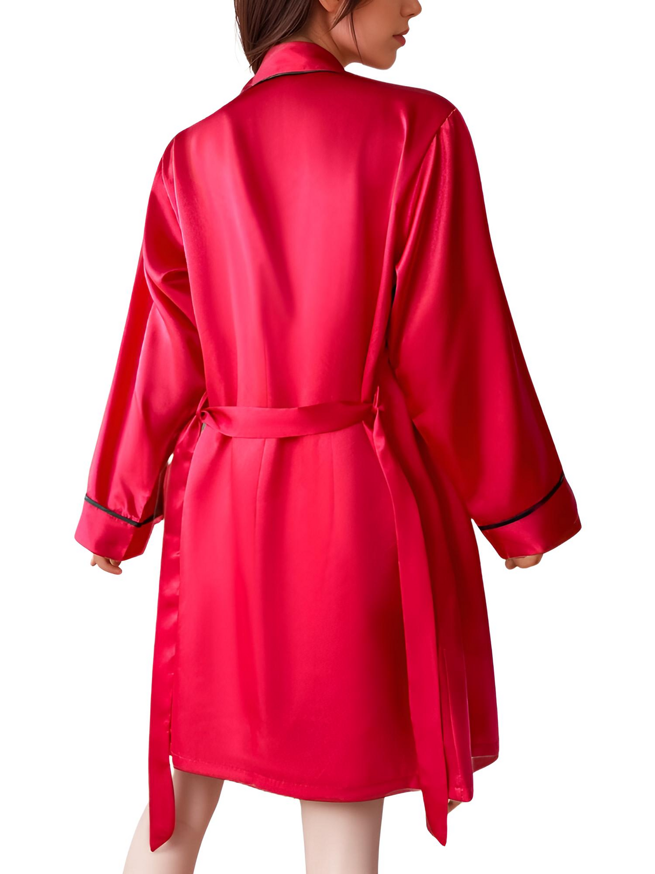 Satin Pajama Set Long Sleeve Belted Robe + Cami Top And Shorts Women's Sleepwear, Drestiny, Robes, Camisoles, Tank Tops, Shorts, Sets, Short Sets, Pajamas, Loungewear, S, M, L, XL, United States, USA, Canada, Australia, New Zealand, United Kingdom, UK, Red, Black, Pink, Navy, Grey, White, Champagne, Satin Pajama Set for Women, Satin Pyjamas Set, Satin Pajama Set UK, Long Sleeves, Sleeveless, shopdrestiny.com