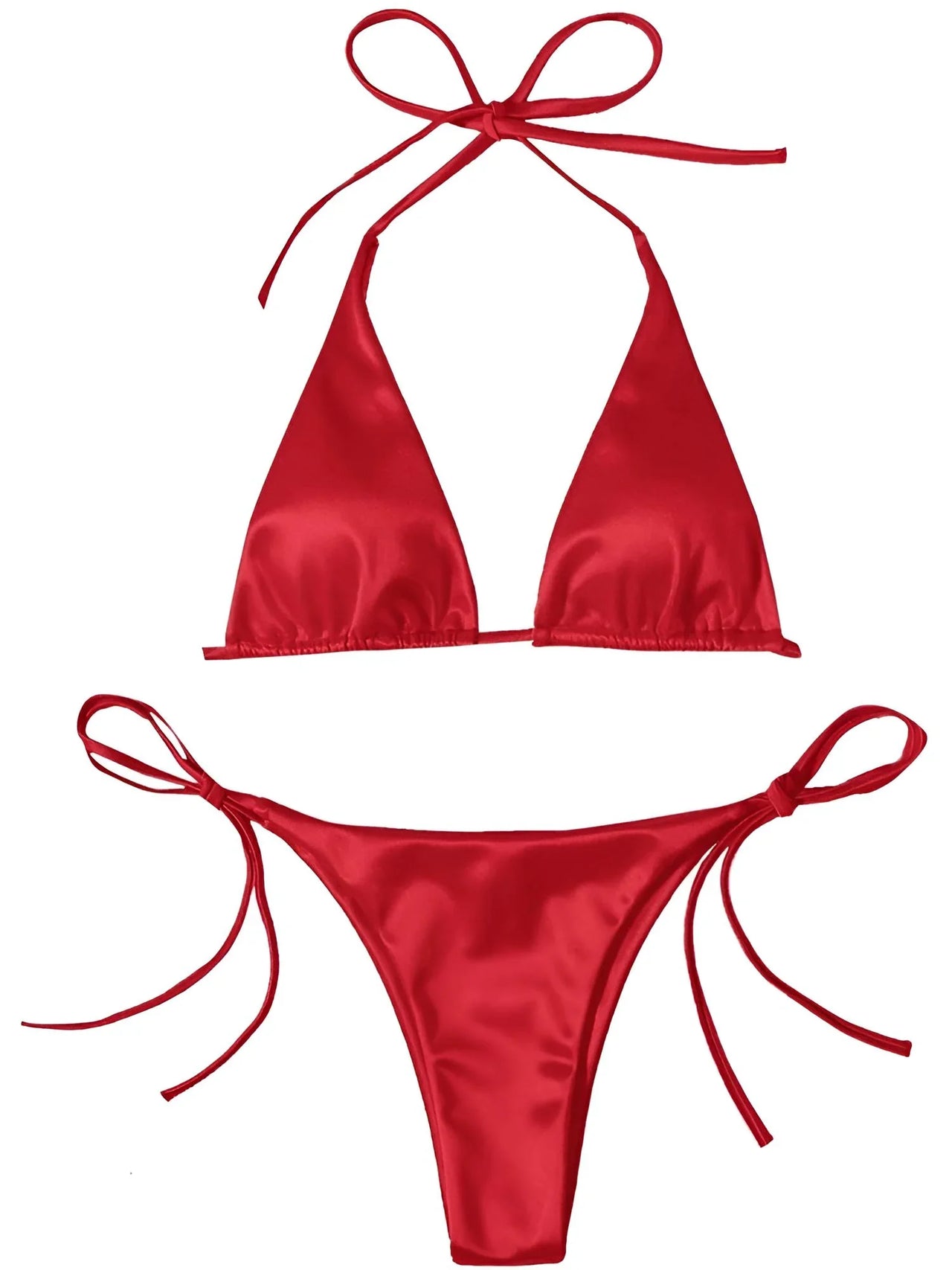 Satin Women's Halter Brazilian Bikini -, Swimwear , Drestiny , Australia, Bikinis, Black, Canada, Gender_Women, Gold, Green, L, Light Pink, M, Neon Green, New Zealand, Pink, Purple, Red, Royal Blue, S, United Kingdom, United States, Wine Red, Yellow , Drestiny , www.shopdrestiny.com