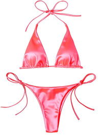Thumbnail for Satin Women's Halter Brazilian Bikini - 13 Colors!