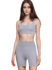 Thumbnail for Seamless Yoga Set Female Women's Crop Top Bra & Shorts 2PCS -, Short Sets , Drestiny , Australia, Black, Blue, Canada, Crop Tops, Dark Blue, Gender_Women, Grey, L, M, Navy, New Zealand, S, Sets, Short Sets, Shorts, Sleeveless, United Kingdom, United States, White , Drestiny , www.shopdrestiny.com